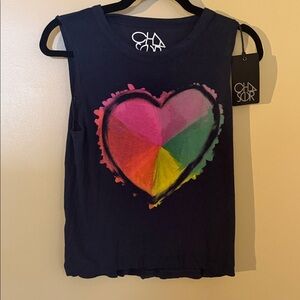 Chaser Kids Black Tank with Multicolor Heart Graphic